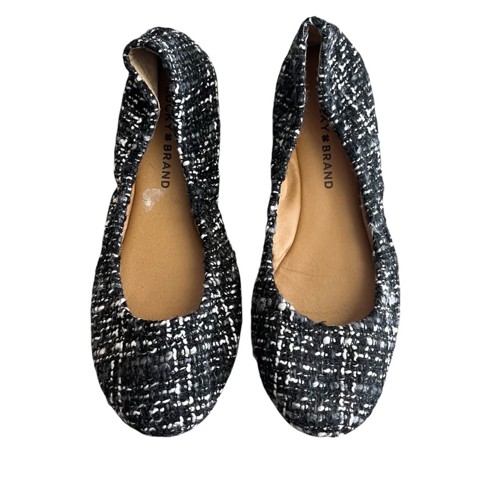 Lucky Brand Tweed Emmie Flats Women’s Size 6.5 Black White Gray Ballet Shoes‎